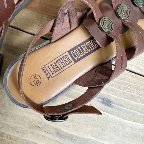 The Leather Collection Flat Sandals Buckle 6.5 Brown Gladiator - Picture 6 of 7